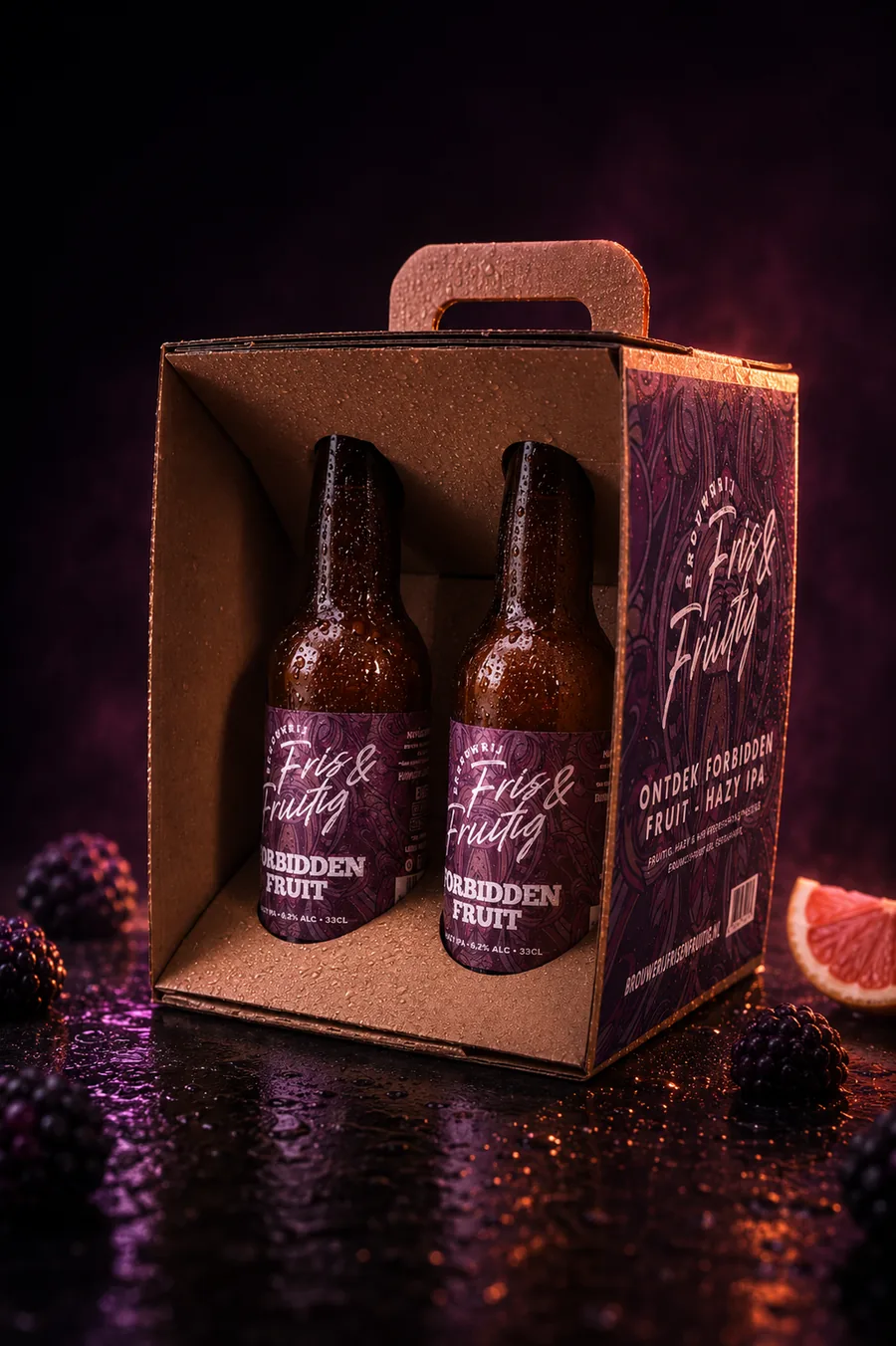 4-pack Forbidden Fruit Hazy IPA in verpakking met paisley-label
